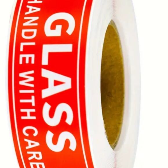 100- 1x3" Red Fragile Glass Handle with Care Shipping Stickers - Picture 2 of 4